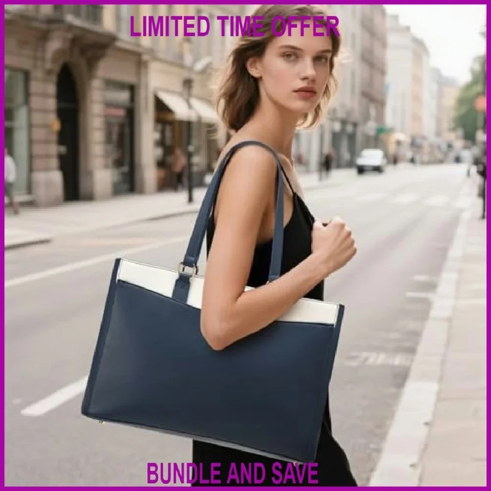 Waterproof Leather Laptop Tote Bag for Women 15.6 Inch Professional Work Bag